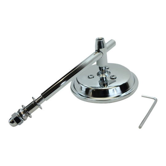 The Moto Iron® Chrome 3" Round Mirror with Stem for Harleys features a unique design and comes with an L-shaped hex key tool—ideal for Harley Davidson models.