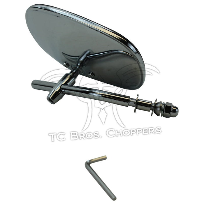 The Mid-USA Rectangle Mirror for Harley-Davidson by Mid-USA features a chrome-plated finish, a rectangular mirror, and includes a hex key tool. It is shown on a white background.