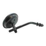 The Moto Iron® Black 3" Mini Mirror fits all Harley 1965-later lever mounts (left or right side) and features a black metal arm with an included L-shaped hex key, shown mountable on a white background.