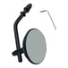 The Moto Iron® Black 3" Mini Mirror fits all Harley 1965-later lever mounts (left or right side) and features a black metal arm with an included L-shaped hex key, shown mountable on a white background.
