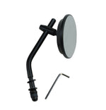 The Moto Iron® Black 3" Mini Mirror fits all Harley 1965-later lever mounts (left or right side) and features a black metal arm with an included L-shaped hex key, shown mountable on a white background.