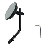 The Moto Iron® Black 3" Mini Mirror fits all Harley 1965-later lever mounts (left or right side) and features a black metal arm with an included L-shaped hex key, shown mountable on a white background.