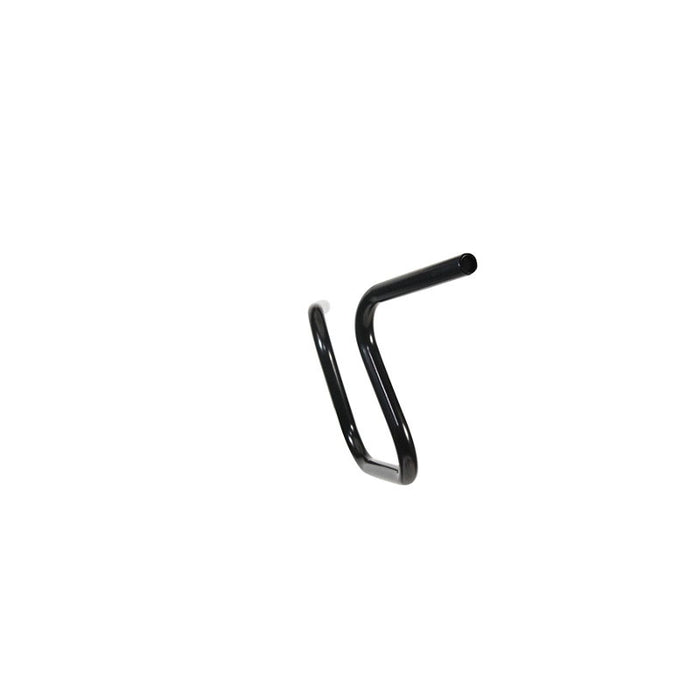 A black metal hook on a white background, featuring the TC Bros. 1" Lane Splitter™ Handlebars - Black.