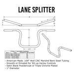 A black drawing featuring a TC Bros. 1" Lane Splitter™ Handlebars - Black equipped with TC Bros. lane splitter handlebars.
