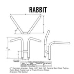 A pair of TC Bros. 1" Rabbit Handlebars - Black for custom chopper applications, dimpled for added grip, on a white background.