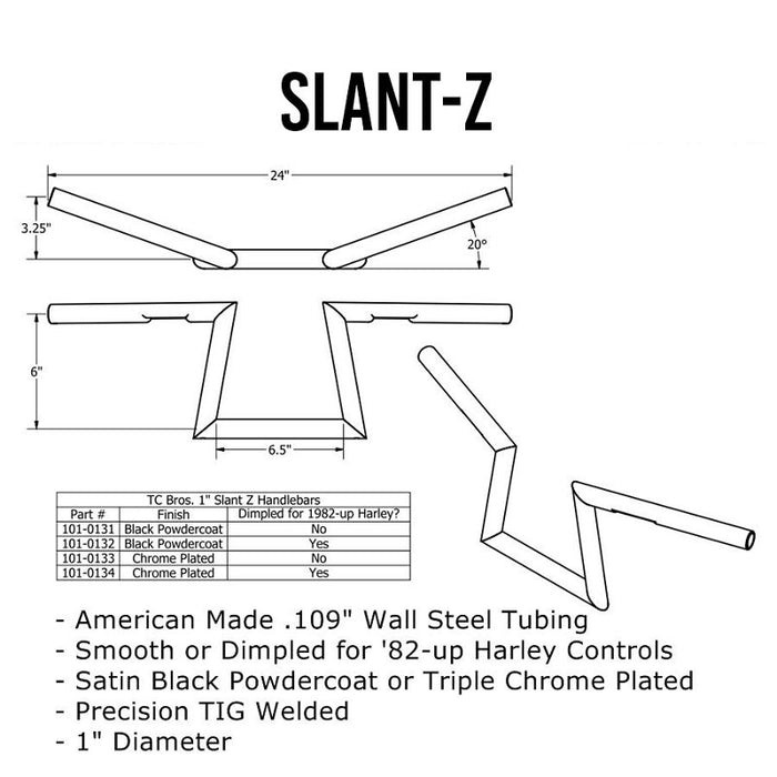 TC Bros offers high-quality American made wall steel tubing in slat black finish. Pair it with their TC Bros. 1" Slant Z Handlebars - Black for a stylish and durable handlebar setup.