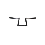 Two TC Bros. 1" Slant Z Handlebars—one chrome, one black—are shown parallel on a white background. Ideal for custom Harley or chopper upgrades, these quality bars are crafted by TC Bros.