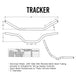 A TC Bros. chrome drawing of a TC Bros. 1" Tracker Handlebars - Chrome for a motorcycle with 1" tracker handlebars.