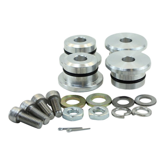 A set of Hughs HandBuilt Yamaha XS650 Solid Handlebar Bushing Set designed for a Yamaha XS650 bike build. These solid riser bushings provide durability and strength for optimal performance.