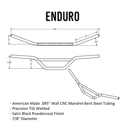 Off-road inspired, American made TC Bros. steel tubing for TC Bros. 7/8" Enduro Handlebars - Black in the USA.
