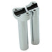 Two Moto Iron® 5.5" Chrome Forged Handlebar Risers for Harley, each with a 1" diameter and top mounting holes, are placed side by side on a white background.