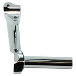 Two Moto Iron® 5.5" Chrome Forged Handlebar Risers for Harley, each with a 1" diameter and top mounting holes, are placed side by side on a white background.