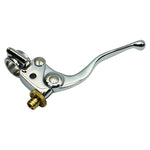 The Moto Iron® 1" Handlebar Control Kit features chrome master cylinder and clutch levers with hardware and adjustment knobs, shown on a white background—ideal for Harley-Davidson or custom motorcycles.