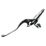 The Moto Iron® 1" Handlebar Control Kit features chrome master cylinder and clutch levers with hardware and adjustment knobs, shown on a white background—ideal for Harley-Davidson or custom motorcycles.
