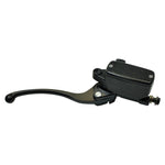 The Moto Iron® Universal Front Brake Master Cylinder fits 7/8" or 1" handlebars and includes a lever, mounting hardware, and fluid reservoir.