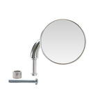 The Moto Iron® 3" Round Vintage Chrome Shorty Motorcycle Mirror features a metal stem, screw, and cylindrical spacer, all displayed on a white background.