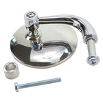 The Moto Iron® 3" Round Vintage Chrome Shorty Motorcycle Mirror features a metal stem, screw, and cylindrical spacer, all displayed on a white background.