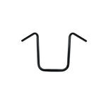 The TC Bros. 1" Springer Apes Handlebars by TC Bros. are black metal bars with a U-shape and upward-angled ends, resembling 16" rise handlebars, shown against a white background.