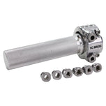 A set of TC Bros. 1" Dual Cable Motorcycle Throttle - Polished nuts and bolts on a white background, prominently featured alongside Harley Davidson motorcycles.