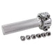A set of TC Bros. 1" Dual Cable Motorcycle Throttle - Polished nuts and bolts on a white background, prominently featured alongside Harley Davidson motorcycles.