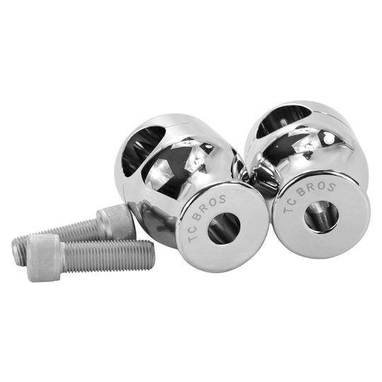 Two TC Bros. 2" Chrome Springer Risers for 1" Diameter Handlebars on a white background with TC Bros.