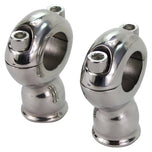 Two shiny chrome-plated rod end bearings with swivel joints and screw adjustments, perfect for coupling with TC Bros. 2" Classic Stainless Risers for 1" Diameter Handlebars on 1" Diameter Handlebars by TC Bros.