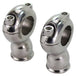 Two shiny chrome-plated rod end bearings with swivel joints and screw adjustments, perfect for coupling with TC Bros. 2" Classic Stainless Risers for 1" Diameter Handlebars on 1" Diameter Handlebars by TC Bros.
