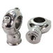 Two shiny chrome-plated rod end bearings with swivel joints and screw adjustments, perfect for coupling with TC Bros. 2" Classic Stainless Risers for 1" Diameter Handlebars on 1" Diameter Handlebars by TC Bros.