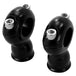 Two TC Bros. black plastic handlebar clamps on a white background, featuring TC Bros. 2" Classic Black Stainless Risers for 1" Diameter Handlebars.