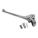 The Moto Iron® Clutch Lever Conversion Assembly for Harley-Davidson includes a silver lever with pin, clip, connector parts, and mounting hardware, designed for custom handlebar controls and shown on a white background.