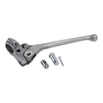 The Moto Iron® Clutch Lever Conversion Assembly for Harley-Davidson includes a silver lever with pin, clip, connector parts, and mounting hardware, designed for custom handlebar controls and shown on a white background.