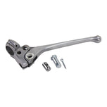 A silver Moto Iron® 1" Custom Clutch Lever Assembly For Harley Models (Sportster, Dyna, FX, FL) brake lever with a clutch lever assembly, bolt, and nut for custom applications.