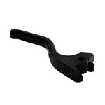 The 1FNGR [ARCHIVED] Billet Brake Lever - Black fits 2015+ Harley Davidson Softail/M8 and matches the 1FNGR easy pull clutch. Features a CNC machined aluminum build, curved handle, and mounting hole; shown on a white background.