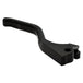 The 1FNGR [ARCHIVED] Billet Brake Lever in black for 2004-2013 Sportster, featuring a curved CNC machined aluminum handle and mounting hole, complements the 1FNGR easy pull clutch. Displayed on a plain white background.
