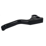 The 1FNGR [ARCHIVED] Billet Brake Lever in black features CNC machined aluminum with two circular holes and a curved handle, perfect as a Harley brake lever replacement for FXR, Softail, Sportster, or Dyna. Matches the 1FNGR easy pull clutch.