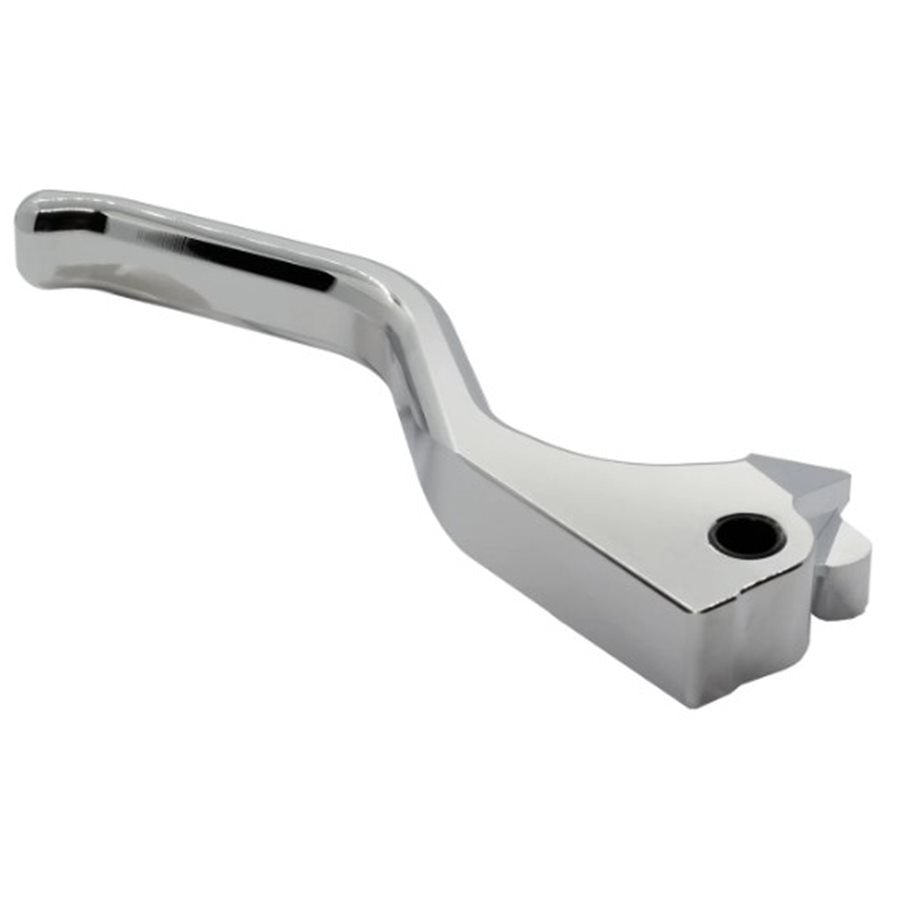A 1FNGR Billet Brake Lever - Chrome - 2004-2013 Sportster (Matching to 1FNGR easy pull clutch) handle on a white background.