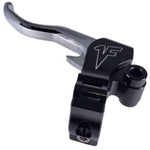 The 1FNGR [ARCHIVED] Easier Pull Clutch Lever Assembly in black/chrome is designed for Dyna, Softail, and Sportster models, featuring a metal construction to work with standard motorcycle clutch cables.