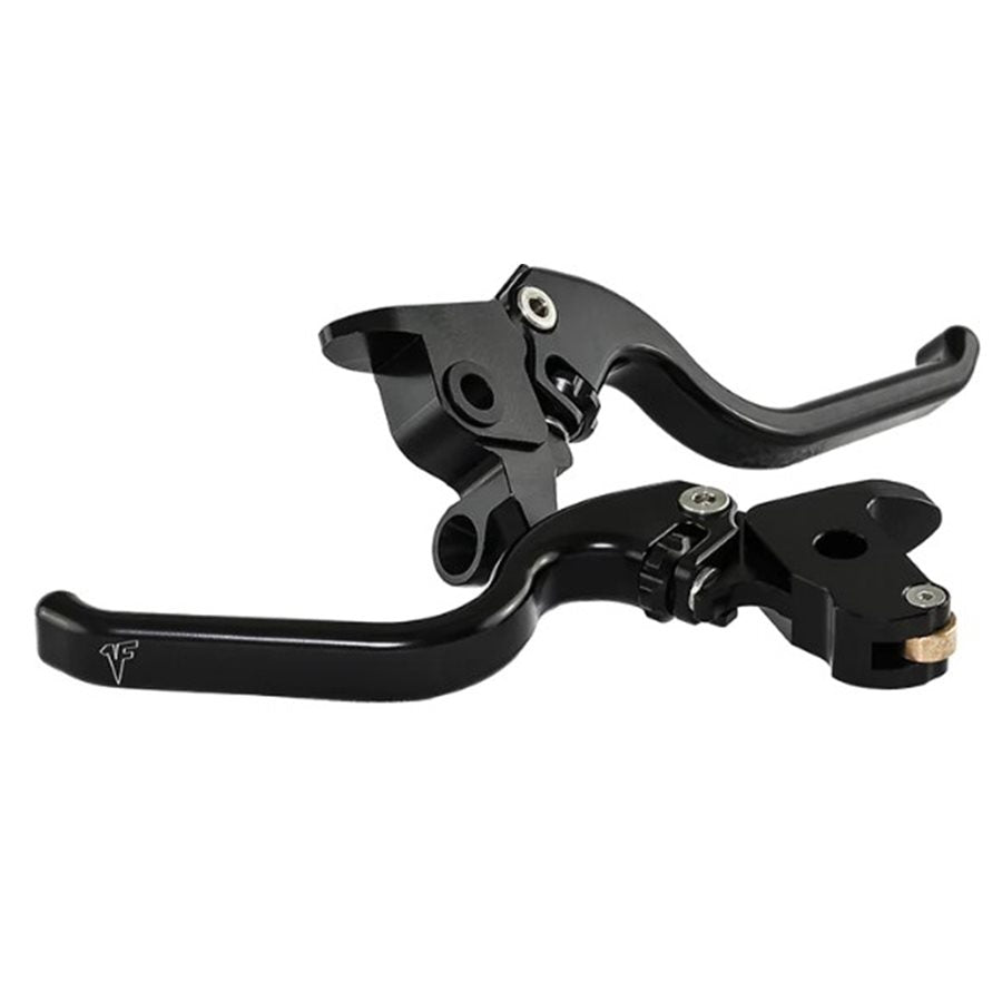 A pair of black 1FNGR Adjustable Touring Levers on a white background.