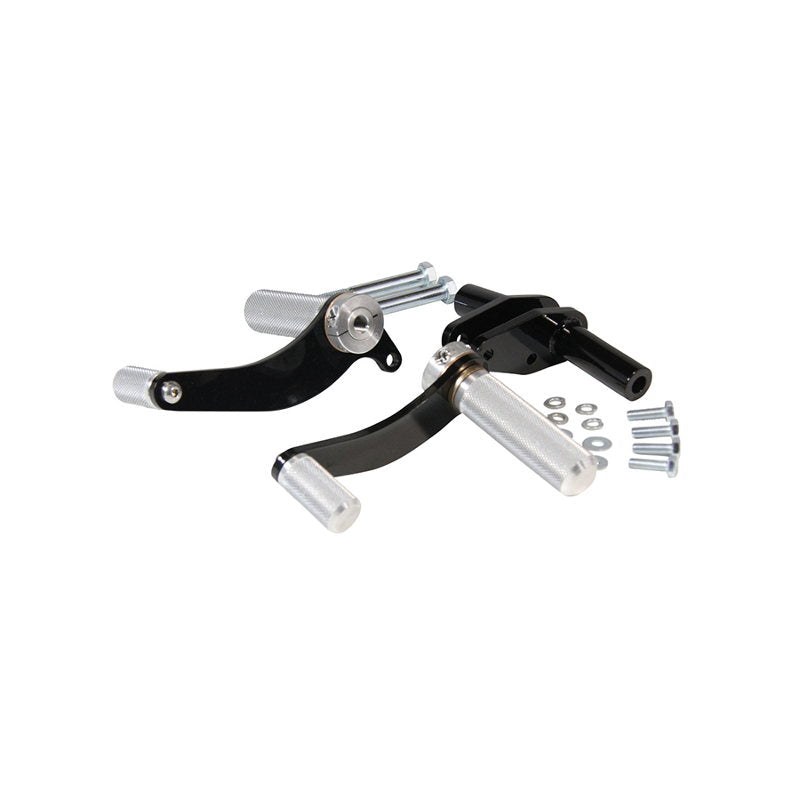 A pair of black TC Bros. brake levers on a white background, suitable for the TC Bros. Yamaha Maxim XJ750 Forward Controls Kit with aftermarket exhaust.