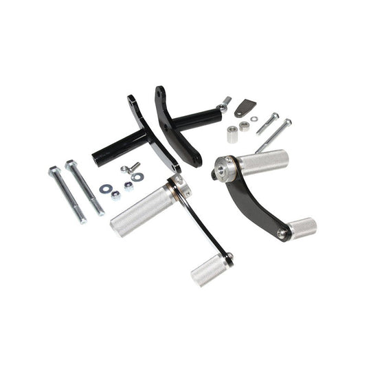 A set of _TC Bros. Kawasaki KZ650-KZ750 Forward Controls Kit_ brake levers and hardware for a motorcycle.