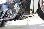 A close up of the front of a TC Bros. Honda Shadow ACE 750 Forward Controls Extension Kit 1998-2003 VT750 motorcycle, featuring forward controls extension kit for enhanced riding experience. The motorcycle is proudly manufactured in the USA.