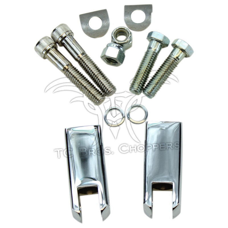 Mid-USA Passenger Footpeg Mounts for 1982-2003 Harley-Davidson Sportster, with included metal hardware (bolts, nuts, washers), displayed on a white background.
