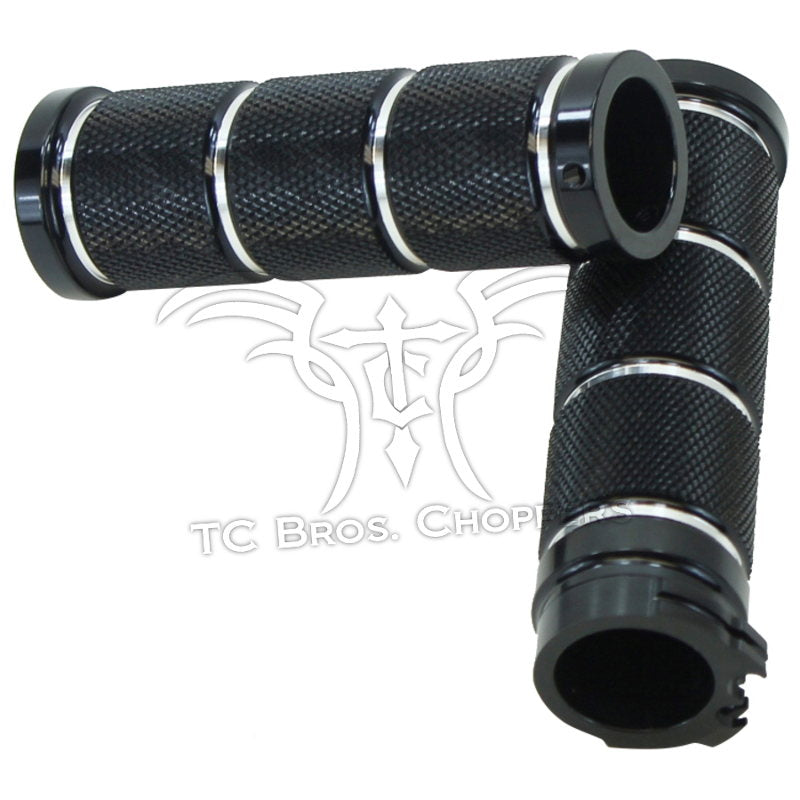 Black Knurled Billet 1" Grips (Harley 73-12 dual cable applications)