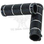 Five pairs of Moto Iron® Knurled Billet Grips for Harley-Davidson, in gold, silver, and black, are arranged on a white background.