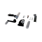 The TC Bros. Mid Controls Kit for 1991-2003 Harley-Davidson Sportster features metal foot pegs and a gear shift lever, perfect for upgrading your bike. Components are arranged on a white background.