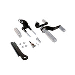The TC Bros. Mid Controls Kit for 1991-2003 Harley-Davidson Sportster features metal foot pegs and a gear shift lever, perfect for upgrading your bike. Components are arranged on a white background.