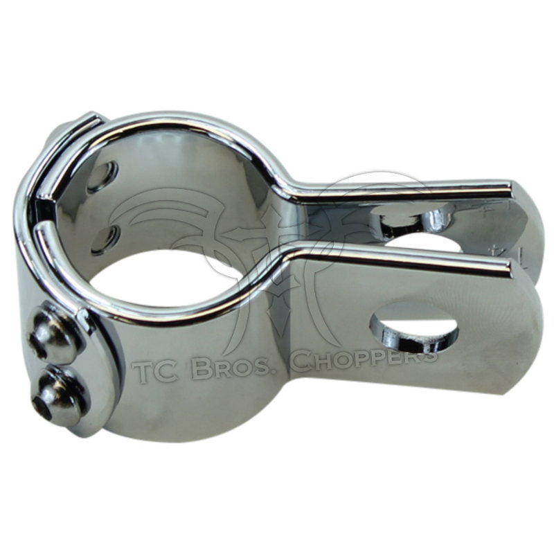 The Mid-USA Universal Three Piece Mounting Clamp by Mid-USA features chrome-plated metal, two tightening screws, and a single mounting hole, shown against a white background.