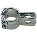 The Mid-USA Universal Three Piece Mounting Clamp by Mid-USA features chrome-plated metal, two tightening screws, and a single mounting hole, shown against a white background.