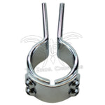 The Mid-USA Universal Three Piece Mounting Clamp by Mid-USA features chrome-plated metal, two tightening screws, and a single mounting hole, shown against a white background.