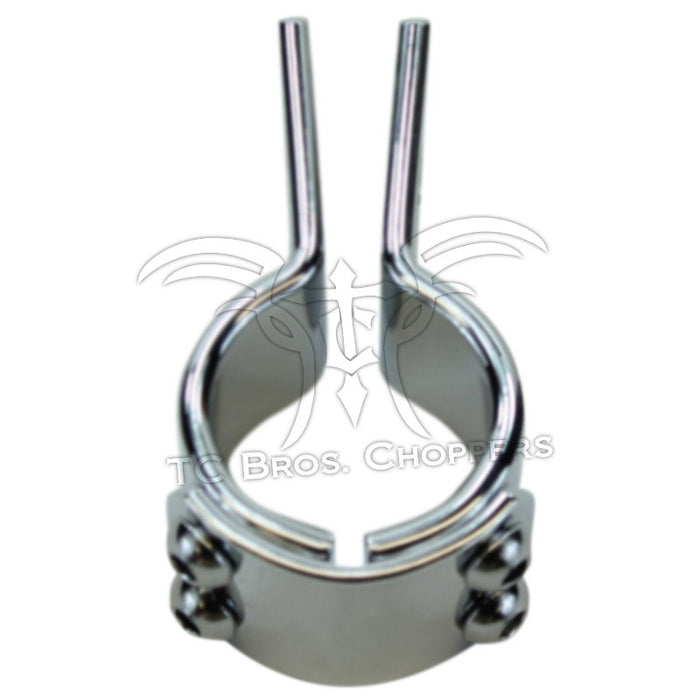 The Mid-USA Universal Three Piece Mounting Clamp by Mid-USA features chrome-plated metal, two tightening screws, and a single mounting hole, shown against a white background.